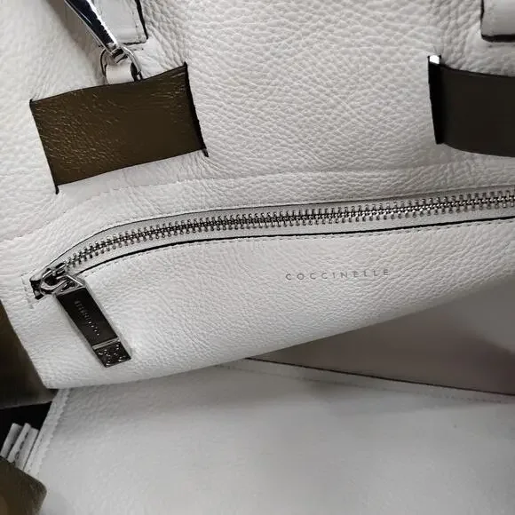 Coccinelle Clotilde Pebbled Leather Shoulder Crossbody Bag White Green Shoulder Bags